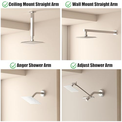 8 Inch Rain Shower Head High Pressure Rainfall Shower Head Chrome | Square Rain Bathroom Showerhead, High Flow, Large Stainless Steel, Ceiling Mounted, Wall Mounted, Waterfall Full Body - color: Polished Chrome, size: 8 Inch
