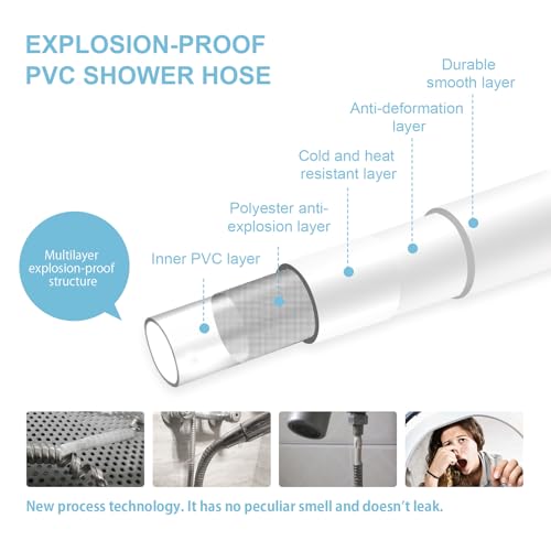 OFFO Ultra-Flex Shower Hose, 48 in Premium RV PVC Handheld Shower Head Hose Flex Hoses Extension with Brass Insert and Nut for Bathing Pet Bathing, Smooth White - color: Smooth White, size: 48 in