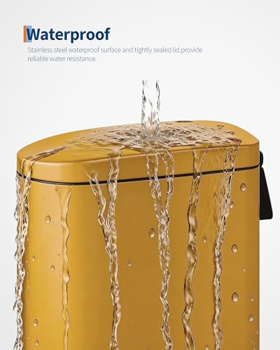 IDEALHOUSE 2.6 Gallon/10L Small Bathroom Trash Can with Lid,Yellow | Slim Stainless Steel Garbage Can, Narrow Step-on Metal Trash Bin with Removable Inner Bucket, Soft Close - color: Yellow