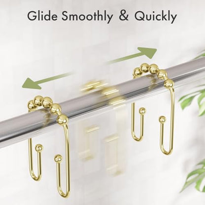 AmazerBath Shower Curtain Hooks Gold Shower Curtain Rings Rust Proof, Double Sided Shower Curtain Hooks for Shower Curtain Liner Smooth Metal Shower Hook Rings for Bathroom,Shower Rod Hooks 12Pcs - color: Gold, style: Modern