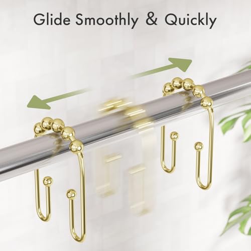 AmazerBath Shower Curtain Hooks Gold Shower Curtain Rings Rust Proof, Double Sided Shower Curtain Hooks for Shower Curtain Liner Smooth Metal Shower Hook Rings for Bathroom,Shower Rod Hooks 12Pcs - color: Gold, style: Modern