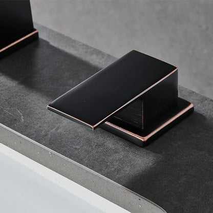 LED Bathroom Faucet 3 Hole, Oil Rubbed Bronze Waterfall Bathroom Faucets, 8 Inch Widespread Modern Bathroom Sink Faucet & Parts, Wide Spread Touch On Three Hole 2 Handle Bathroom Vanity Faucet - color: Oil Rubbed Bronze