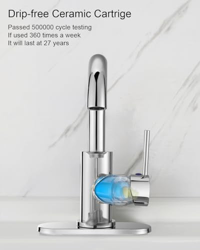 RKF Single-Handle Swivel Spout Bathroom Sink Faucet with Pop-up Drain with Overflow and Supply Hose,Bar Sink Faucet,Small Kitchen Faucet Tap,Chrome Polished,BF3501P-CP2 - color: 3501-CP2