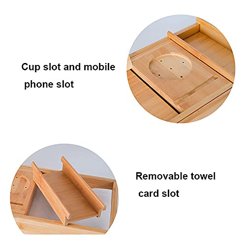 Expandable Bathtub Tray, Bamboo Bathtub Tray, Bathtub Caddy, with Tablet Holder, Mobile Phone Tray and Wine Glass Slot.