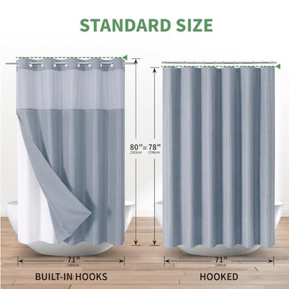 eachope No Hook Slub Textured Shower Curtain with Snap in Liner,Blue,71x80 | Extra Long Hotel Style Fabric with See-Through Top Window, Water Repellent & Washable,for Home, Apt, RV - color: Blue, size: 71"W x 80"L (Pack of 1)