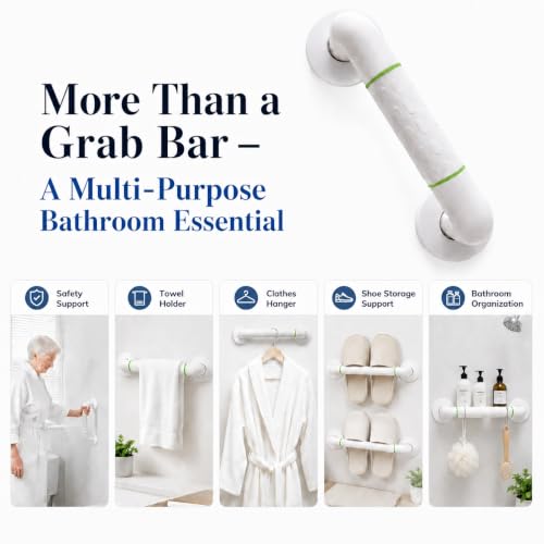 Shower Grab Bars for Seniors, 16-Inch Stainless Steel Safety Handle | handicap grab bar | Heavy-duty support | Glow-in-the-dark ring | wall-mounted grab bar | shower safety rail