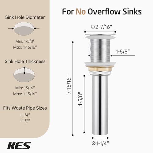 KES Bathroom Sink Grid Drain Without Overflow, Faster Drainage, Chrome | Anti-Clog Grid, Polished Chrome Vanity & Vessel Drain Strainer, Solid Stainless Steel & Brass, S2021D-CH - color: Polished Chrome