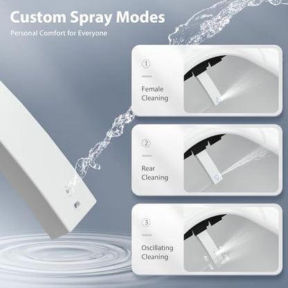 Baotree Elongated Electric Toilet Seat, Smart Heated Toilet Seat with Warm Water & Dryer, Feminine & Child Hip Wash, Wireless Remote, Self-Clean, Stainless Steel Nozzle, Adjustable Water Pressure - color: White