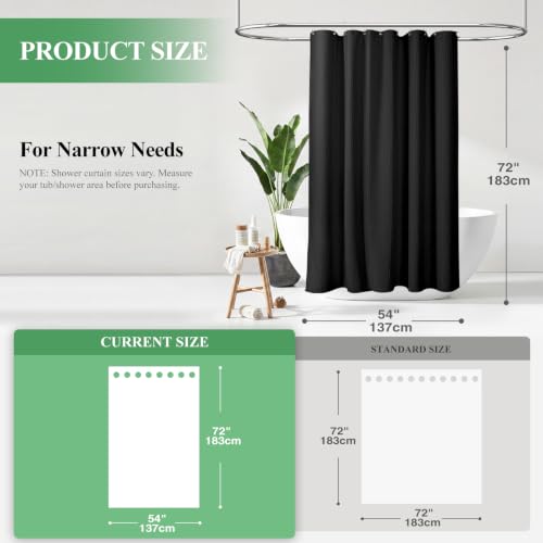 Stall Waffle Shower Curtain 256 GSM Heavy Fabric 54x72 Black | 54 Inch Wide, Thick Cloth, Weighted Hem, Water Repellent, Hotel Luxury Polyester Shower Curtain Set for Bathroom 10 Hooks - color: Black, size: 54"W x 72"L (Pack of 1)