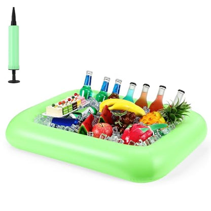 FillTouch Rectangular Inflatable Serving Bar Floating Drink Holder for Pool Inflatable Cup Holders Hot Tub Accessories, Adults Swimming Fun Drink Floats for Swimming Pool Party(Green) - color: Green