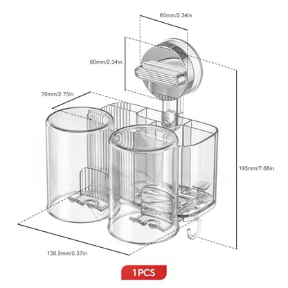 Clear Toothbrush Holder for Bathroom, Multi-Functional 2 Cups Toothbrush Organizer Wall Mounted with 2 Storage Slot and 2 Toothbrush Cups - color: White