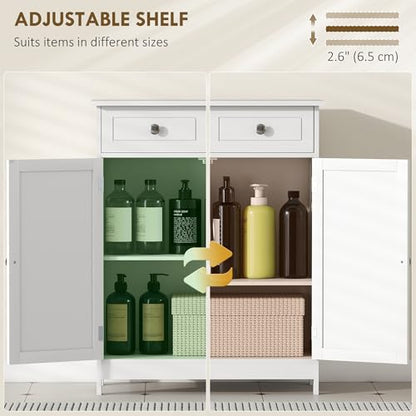 kleankin Freestanding Bathroom Floor Cabinet with 2 Doors 2 Drawers White | Wooden Bathroom Cabinet, Adjustable Shelf - color: White