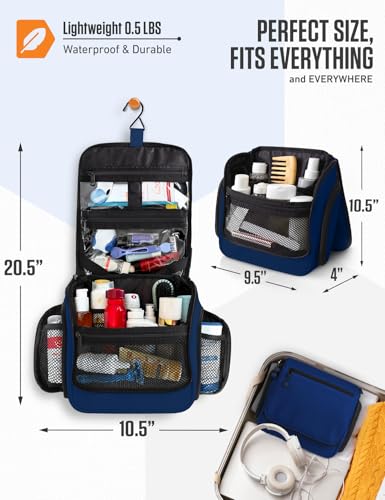 VENTURE 4TH Hanging Travel Toiletry Bag, 18 Compartments - Navy Blue | Hangs on rails, hooks or doors; stands upright. Removable TSA pouch. Water-resistant Nylon 290D Twill, reinforced stitching. - color: Navy