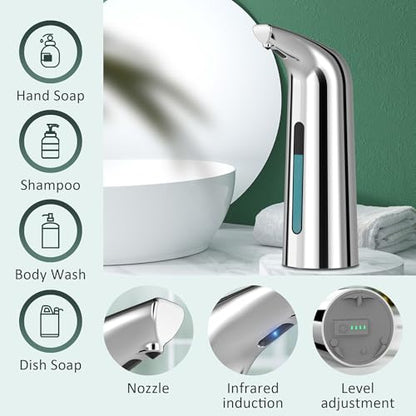 Automatic Liquid Soap Dispenser, 4-Level,Rechargeable | Plastic,13.5oz/400ml Silver Touchless Electric Hand & Dish Countertop Soap Dispensers with Sensor for Bathroom,Kitchen Sink - color: Silver, style: Rechargeable