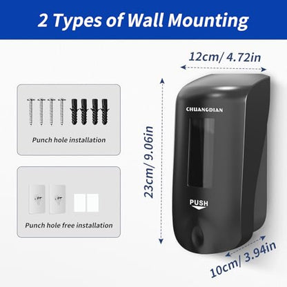 Manual Foaming Soap Dispenser, 1000ml, Space Black | No-Drill, Wall Mounted, Large Viewing Window, Super Easy Refills, Commercial & Home - color: Space Black