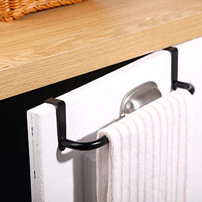 2 Pieces Metal Towel Bar Kitchen Cabinet Steel Towel Rack Bar for Hanging on Inside or Outside of Doors, Home Kitchen Bathroom(Black) - color: Black