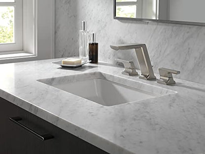 Delta Pivotal Brushed Nickel Bathroom Faucet 3 Hole, 8 Inch Widespread Bathroom Sink Faucet for Vanity, Metal Push-Pop Drain, Lumicoat Stainless 3599LF-SS-PR-MPU - color: Stainless