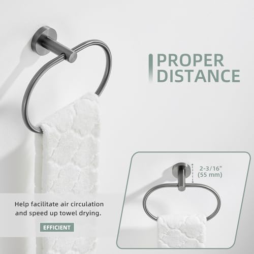 Angle Simple Swivel Towel Ring, Hand Towel Hanger, Gunmetal Gray | SUS304 Stainless Steel, Oval Washcloth Holder for Bathroom Kitchen Laundry, Smooth Swing, Screw Wall Mount - color: Oval - Gray
