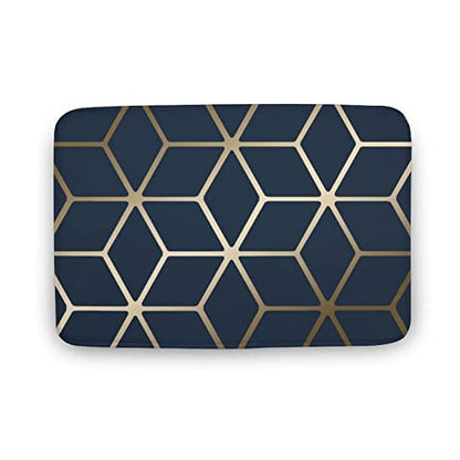 Cubic Metallic Navy Blue Gold Bath Mat Non-Slip Bathroom Rugs, Soft Absorbent Bath Rug for Bathroom Floor,Microfiber Memory Foam Antiskid Backing Bath Rugs 16X24Inch