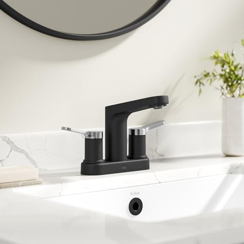 KRAUS Indy Centerset Bathroom Faucet in Spot-Free Brushed Nickel/Matte Black with 2 Handles, Pop Up Drain and Supply Lines, FUS-14102SFBNMB - color: Spot Free Brushed Nickel/Matte Black, style: Centerset