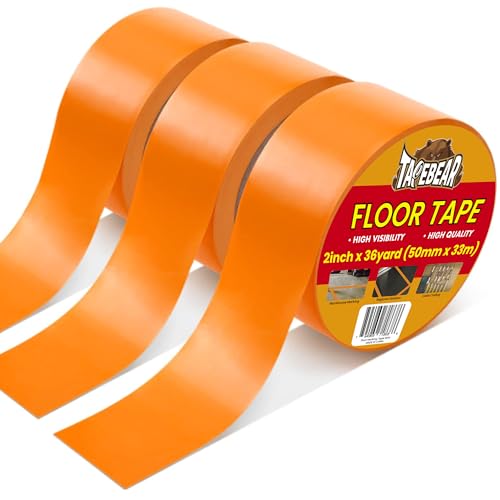 TAPEBEAR Floor Tape Orange Vinyl Tape 2" x 36 yds Safety Warning Stripe | Floor Caution Marking Dance Splicing Tape Abrasion-Proof Waterproof for Gym, Warehouse, Traffic Signage, Color Coding, 3Rolls - color: Orange, size: 3Rolls/2" x 36Yards