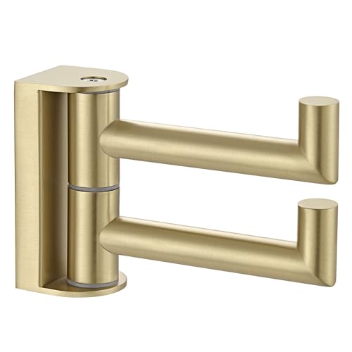 Angle Simple Towel Hook Brushed Gold, Swivel Coat Robe Hook for Bathroom | SUS304 Stainless Steel Hand Face Towel Holder, Rotatable and Foldable Space Saver, Screws Wall Mount - color: Brushed Gold, size: 1 Pack