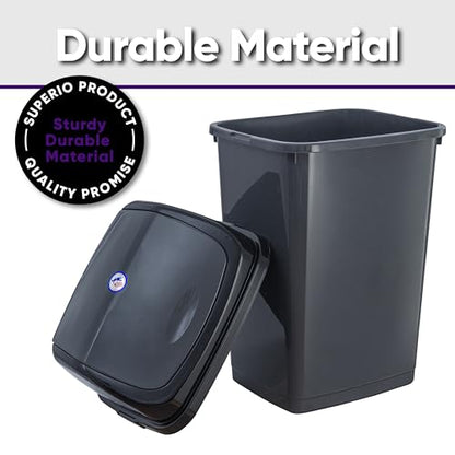 Superio 13 Gallon Plastic Swing Lid Trash Can, Grey/Black 2 Pack, Ideal for Home, Office, Garage, Patio, and Outdoor Use - size: 13 Gallon, style: 2 Pack