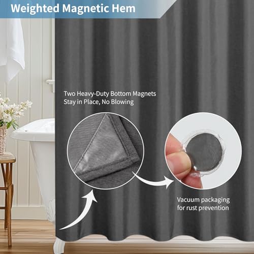 2-in-1 Waterproof Fabric Shower Curtain,No Separate Liner Needed,Linen Textured,Effortless Cleaning & Washable Bathroom Shower Curtain Set with 12 Plastic Hooks,72"x72",Charcoal Grey - color: Charcoal Grey, size: 72"W x 72"L (Pack of 1)