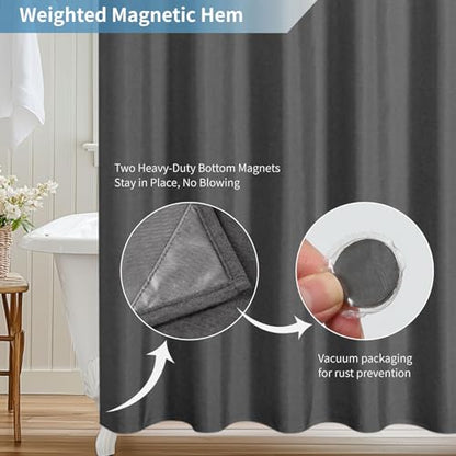 2-in-1 Waterproof Fabric Shower Curtain,No Separate Liner Needed,Linen Textured,Effortless Cleaning & Washable Bathroom Shower Curtain Set with 12 Plastic Hooks,72"x72",Charcoal Grey - color: Charcoal Grey, size: 72"W x 72"L (Pack of 1)