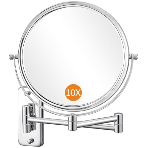 DECLUTTR 8 Inch Wall Mounted Magnifying Mirror with 10x Magnification, Double Sided Vanity Makeup Mirror for Bathroom, Chrome Finished - color: Silver