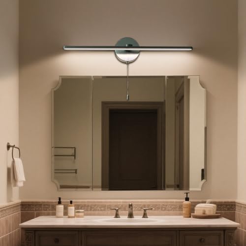 Vanity Light with On Off Switch,24 inch Brushed Aluminum LED Light Vanity Bar for Bathroom,Modern LED Wall Picture Lamps Sconces with Pull Chain Switch LED 3000-3500K (AM) - color: Brushed Aluminum
