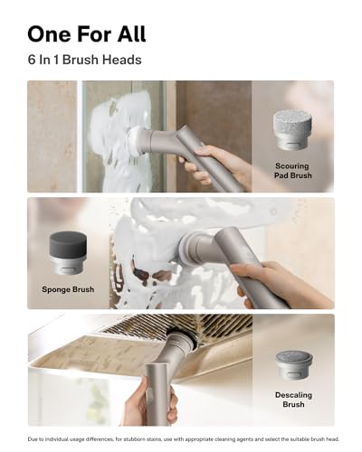 HOTO Handheld Short-Handle Electric Cordless Spin Scrubber, 9 Brush Heads | IPX7 Waterproof Cordless Scrubber Brush, Bathroom Cleaning Brush, Max 22 in-lb, for Bathroom, Shower, Kitchen, Sink, Tile
