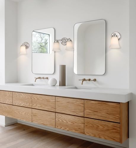 XiNBEi Lighting Wall Sconce Light Bathroom Vanity Fixture Brushed Nickel | Modern Small Bathroom Light Fixture, Single Wall Light, White Glass Shade, For Hallway Bedroom Kitchen Stairway - color: Brushed Nickel, size: 5"
