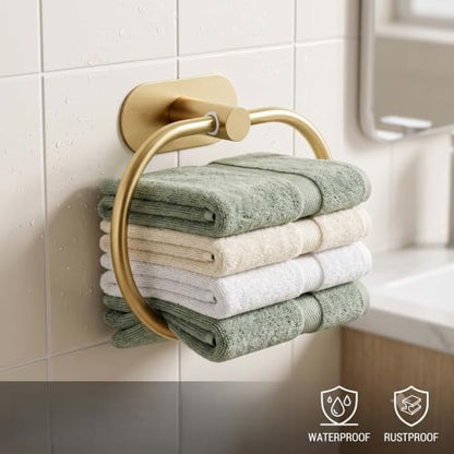 Towel Ring Self Adhesive No Drill Hand Towel Holder for Bathroom SUS 304 Stainless Steel Brushed Nickel (Gold 2 Pcs) - color: Gold(2 Pcs)