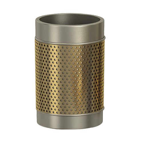 nu steel Selma Decorative Steel Tumbler Cup for Bathroom Vanity Countertops for Rinsing, Drinking, Storing Dental Accessories and Organizing Makeup Brushes, Eye Liners - Pewter & Gold Finish
