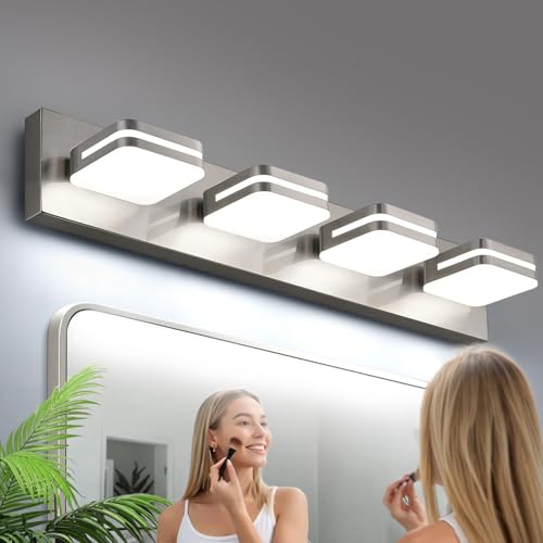 Torondo 360° Rotate LED Bathroom Vanity Light Fixtures, Acrylic Vanity Lights for Bathroom, Modern Wall Lighting Fixtures Over Mirror Living, Brushed Nickel, Natural White, 4-Light, 27-Inch - color: Brushed Nickel, Natural White, size: 4-Light, 27-Inch