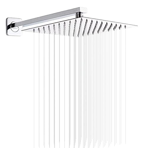 Rain Shower Head Polished Chrome with Extension Arm 10 Inch Square Shower Head with 16 Inch Shower Arm Large Stainless Steel Rainfall Showerhead Waterfall Full Body Coverage - color: Chrome, size: 10inch