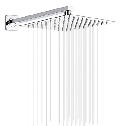 Rain Shower Head Polished Chrome with Extension Arm 10 Inch Square Shower Head with 16 Inch Shower Arm Large Stainless Steel Rainfall Showerhead Waterfall Full Body Coverage - color: Chrome, size: 10inch