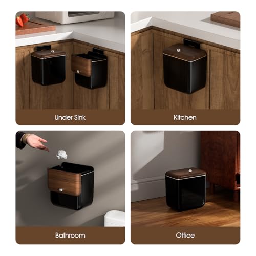 Large 3.2 Gallon Compost Bin, Under Sink Trash Can with Lid, Hanging Waste Cabinet for Office Kitchen Cupboard Bathroom Bedroom, Black - color: Black