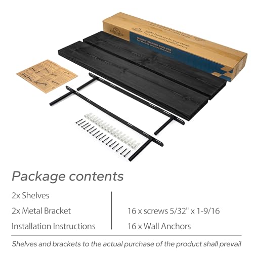 BGMG Wood Floating Shelves 36 inch Long,Wide Rustic Wooden Wall Shelves for Bathroom Living Room Bedroom Kitchen Farmhouse Set of 2-36x6.7x1.25 inch-Black - color: Black, size: 36 inch