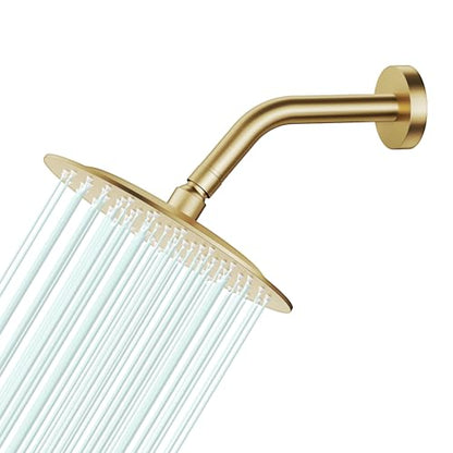 All Metal Rain Shower Head - Heavy Duty Stainless Steel, Easy Install, High Water Flow, Ultra-Thin Modern Design for Bathroom (F-Brushed Gold, 8) - color: Brushed Gold, size: 8