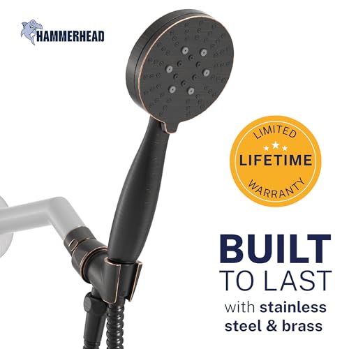 HammerHead Showers® Solid METAL 3-Spray Handheld Shower Head with Long Hose and Holder OIL RUBBED BRONZE - WIDE MASSAGE and MIST Sprays - 1.8 GPM Low Flow Handheld Showerhead -Water Saving Shower Head - color: Oil Rubbed Bronze, size: 1.75 GPM California