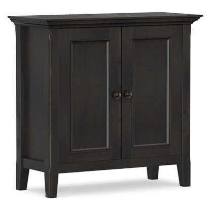 SIMPLIHOME Amherst 32" Wide Solid Wood Cabinet in Hickory Brown | Transitional-style low storage cabinet with adjustable shelves for organized living room, entryway or dining area storage.