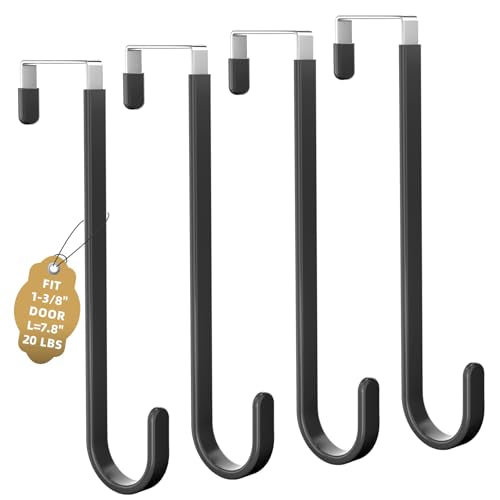 Over the Door Hooks, 4 Pack Heavy Door Hanger Hooks with Non-Slip Rubber, Over Door Hanger for Towels, Coats, Bags, Space Saving Door Coat Hanger for Living Room,Bathroom, Bedroom (Black, Long) - color: Black, size: 7.8" Long, Fit Doors Up to 1 3/8"