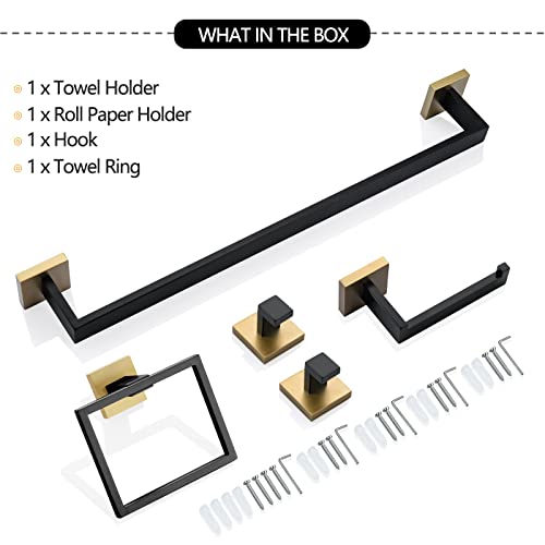 5 Pieces Bathroom Hardware Accessories Set Black and Gold Towel Bar Set,Wall Mounted Stainless Steel,23.6 Inch - color: Gold&black