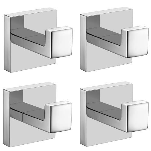 Nolimas Towel Hook Stainless Steel Bathroom Rustproof Clothes Towel Coat Hook Wall Mounted Square Toilet Kitchen, Heavy Duty Door Hanger, 4 Pack, Chrome Polished - color: Chrome Polished, size: 4 Pack