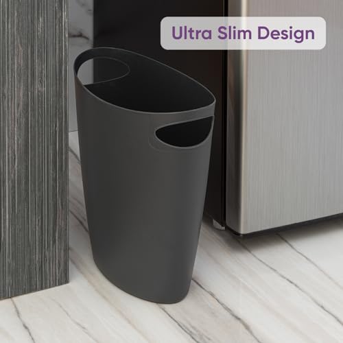 Superio Slim Bathroom Trash Can 2 Gallon Grey Plastic Small Compact Waste Basket for Bedroom, Dorm, Under Office Desk Dustbin - size: Grey