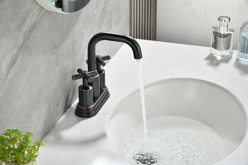 Two Handle Lavatory Faucet 4-inch Centerset Bathroom Sink Faucets with Drain Assembly for 3 Hole Sink Oil Rubbed Bronze Finish DF-4303CCH-ORB Duttao - color: Oil Rubbed Bronze