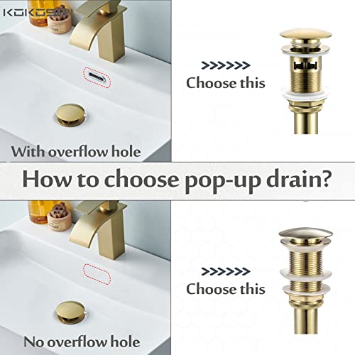 KOKOSIRI Pop Up Sink Drain with Strainer Basket, Brushed Gold Bathroom Sink Drain with Detachable Hair Catcher Anti Clogging for Vanity Vessel Sink Without Overflow, C1002BG - color: Brushed Gold
