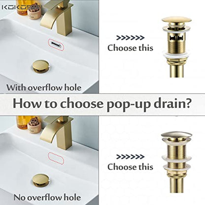 KOKOSIRI Pop Up Sink Drain with Strainer Basket, Brushed Gold Bathroom Sink Drain with Detachable Hair Catcher Anti Clogging for Vanity Vessel Sink Without Overflow, C1002BG - color: Brushed Gold
